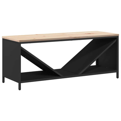 Kaminholzregal mit Sitzbank Brennholzregal 100 cm Stahl Kiefer Holzbank Schwarz