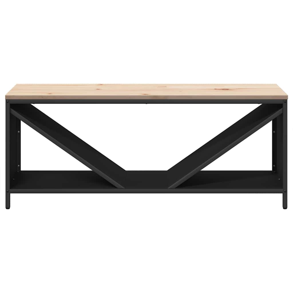 Kaminholzregal mit Sitzbank Brennholzregal 100 cm Stahl Kiefer Holzbank Schwarz
