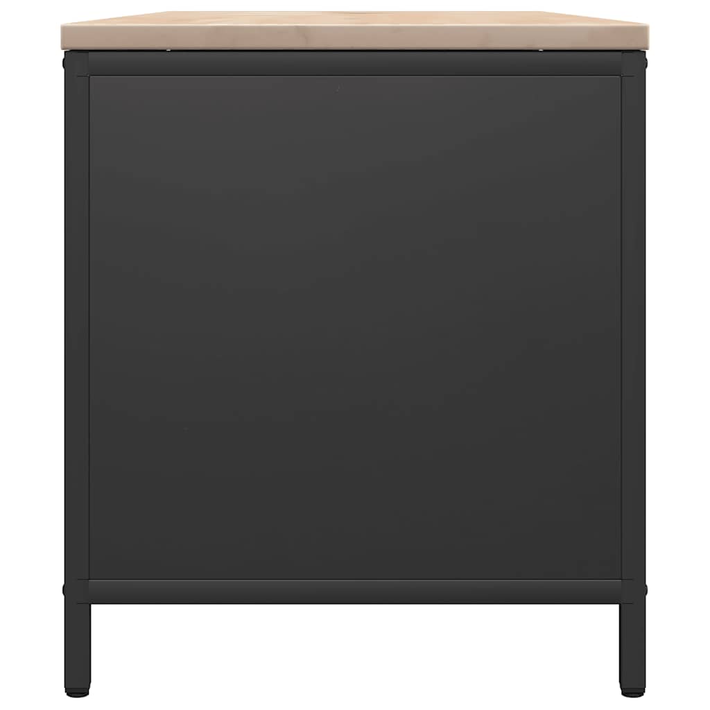 Kaminholzregal mit Sitzbank Brennholzregal 100 cm Stahl Kiefer Holzbank Schwarz