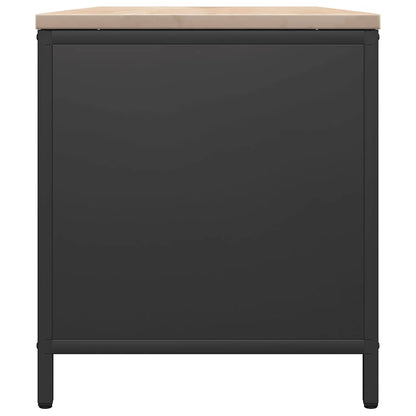 Kaminholzregal mit Sitzbank Brennholzregal 100 cm Stahl Kiefer Holzbank Schwarz
