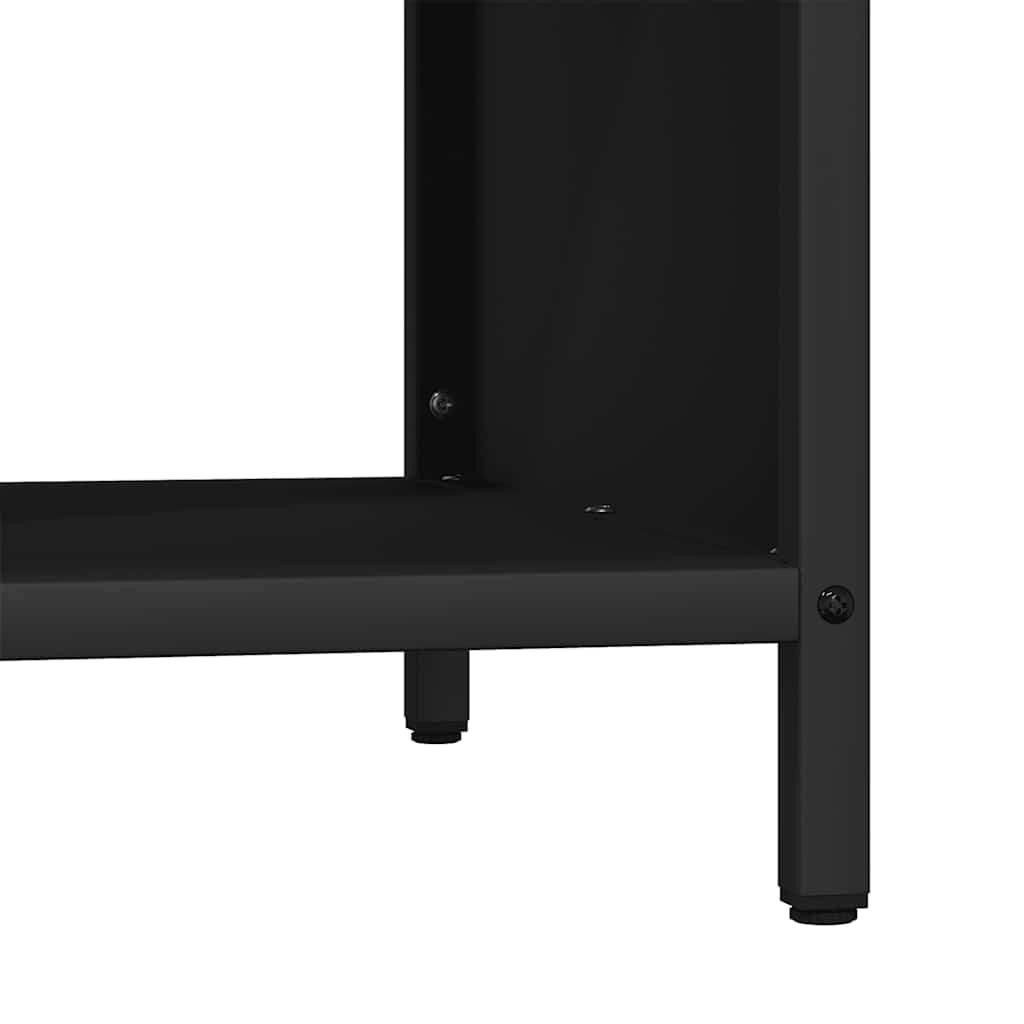 Kaminholzregal mit Sitzbank Brennholzregal 100 cm Stahl Kiefer Holzbank Schwarz