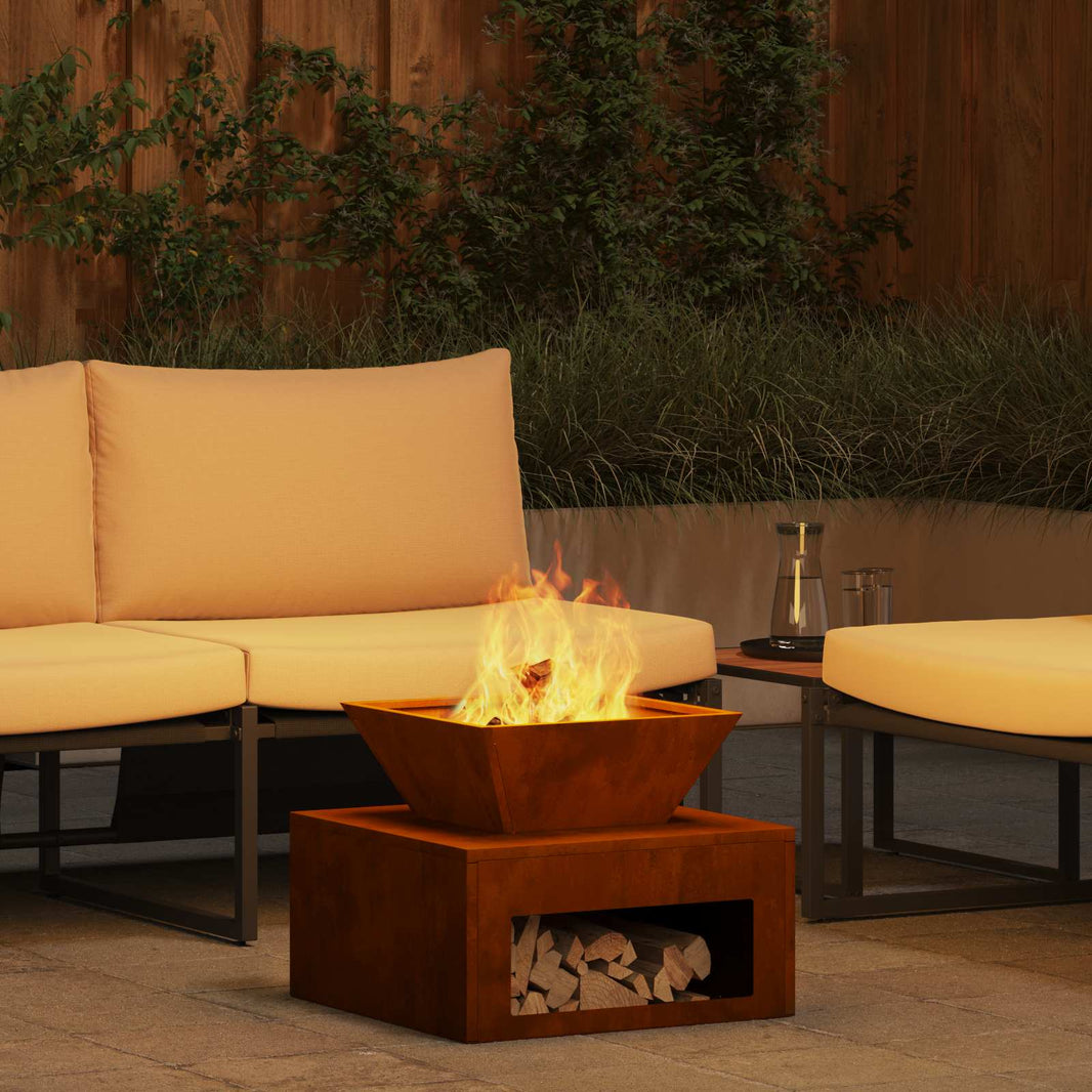 Feuerstelle Wetterfeststahl 50x50x40 cm Feuerschale Rostoptik Garten Terrasse