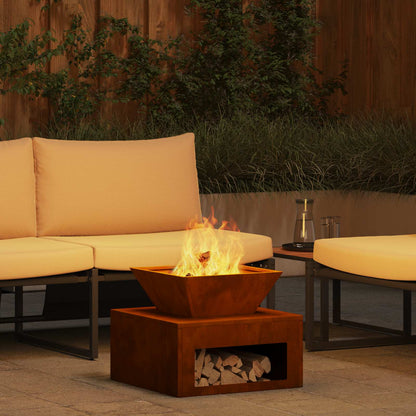 Feuerstelle Wetterfeststahl 50x50x40 cm Feuerschale Rostoptik Garten Terrasse