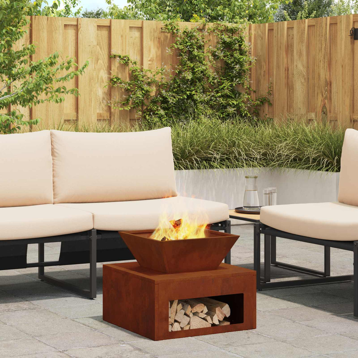 Feuerstelle Wetterfeststahl 50x50x40 cm Feuerschale Rostoptik Garten Terrasse