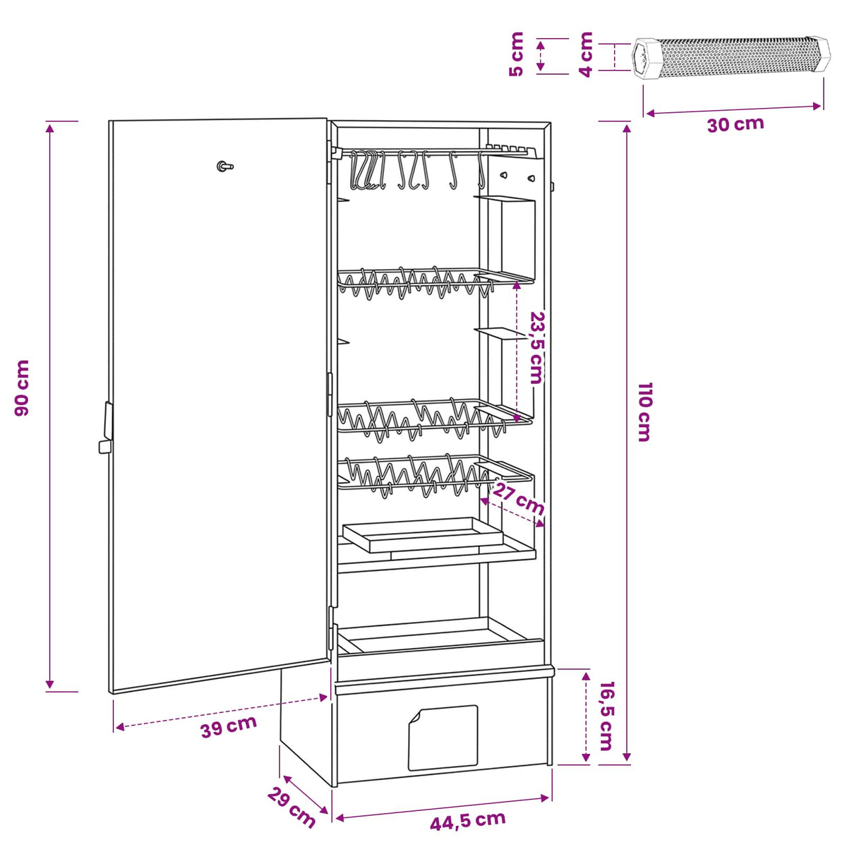 Räucherofen 110 cm Räucherschrank Smoker mit 2 Pellet Räuchertubes verzinkter Stahl