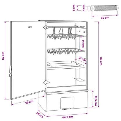Räucherofen 83 cm Räucherschrank Smoker mit 2 Pellet Räuchertubes verzinkter Stahl
