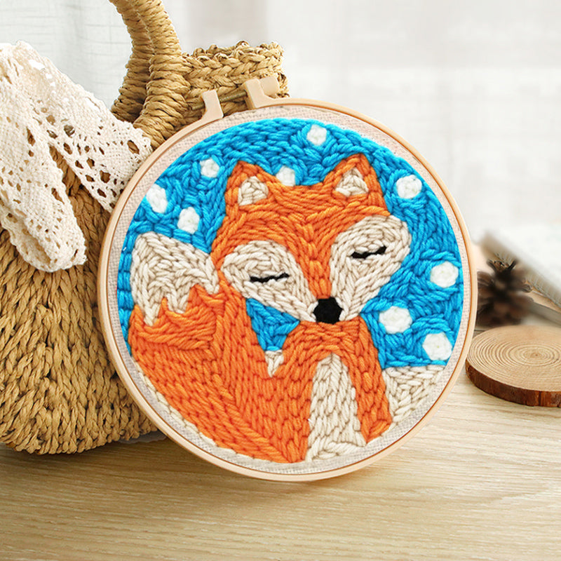 DIY Embroidery Kit, Embroidery Hoop, Fox Ø 18 cm, Painting, Wall Decoration, Beginner-Friendly 