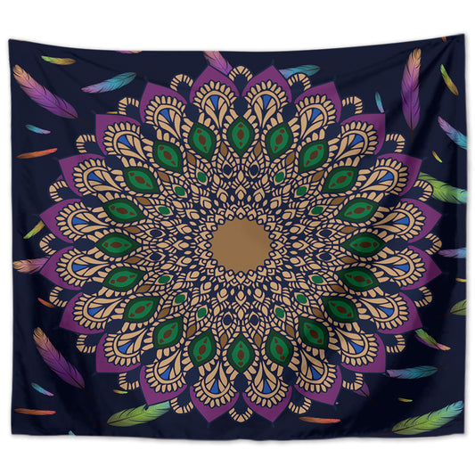 Wandbehang Mandala indisch 200 x 150 cm bunt Feder Polyester Wandtuch Wandteppich Tapisserie 