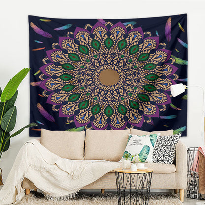 Indian mandala wall hanging, 200 x 150 cm, colorful, feather, polyester, wall hanging, tapestry