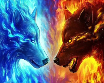 Diamond Painting DIY 5D Diamantmalerei Wolf Flammen 30x40 cm Gemälde Wanddekoration Gemälde Freizeitspaß Erwachsene Jugendliche