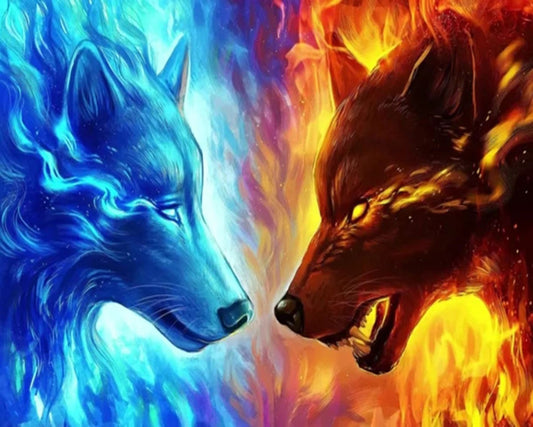 Diamond Painting DIY 5D Diamantmalerei Wolf Flammen 30x40 cm Gemälde Wanddekoration Gemälde Freizeitspaß Erwachsene Jugendliche
