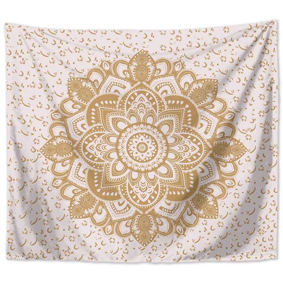 Indian Mandala Wall Hanging, 200 x 150 cm, White and Gold Polyester, Wall Cloth, Tapestry