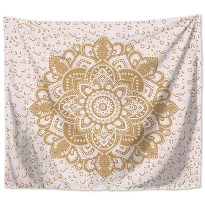 Indian Mandala Wall Hanging, 200 x 150 cm, White and Gold Polyester, Wall Cloth, Tapestry