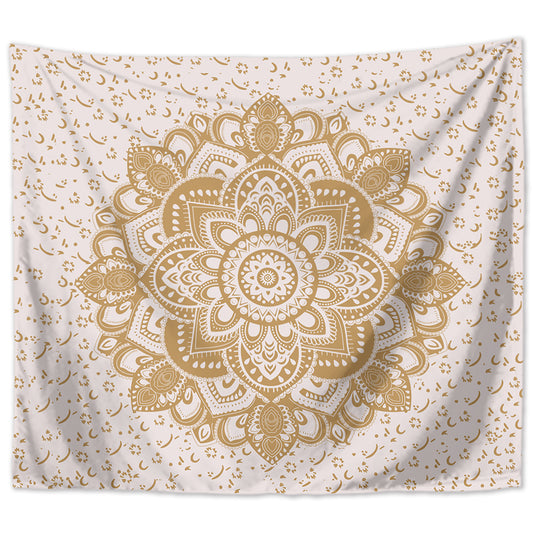 Indian Mandala Wall Hanging, 200 x 150 cm, White and Gold Polyester, Wall Cloth, Tapestry