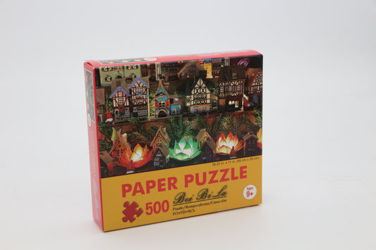 500-piece jigsaw puzzle of half-timbered houses, 46 x 28 cm, brain training for ages 9 and up.
