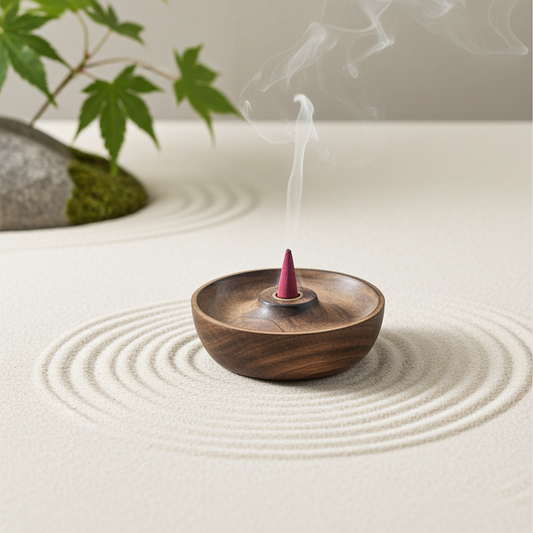 Incense plate/stick holder for cones and sticks, 12.5 cm, mango wood, Yin Yang