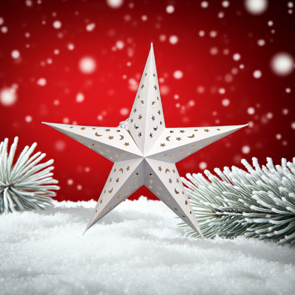 3D Light-Up Christmas Star, LED Paper Star, 60 cm, White, Battery Operated 