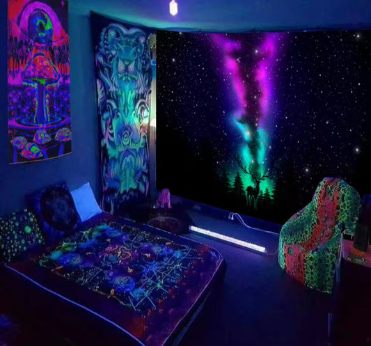 UV Wall Hanging Northern Lights 200x150 cm Deer UV Fluorescence Wall Cloth Tapestry