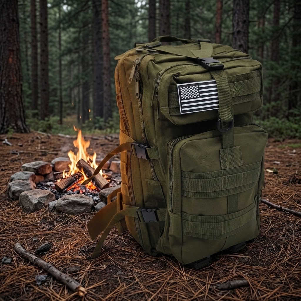Army-style backpack, 20 liters, camouflage, German Army style, water-repellent, olive green camouflage pattern