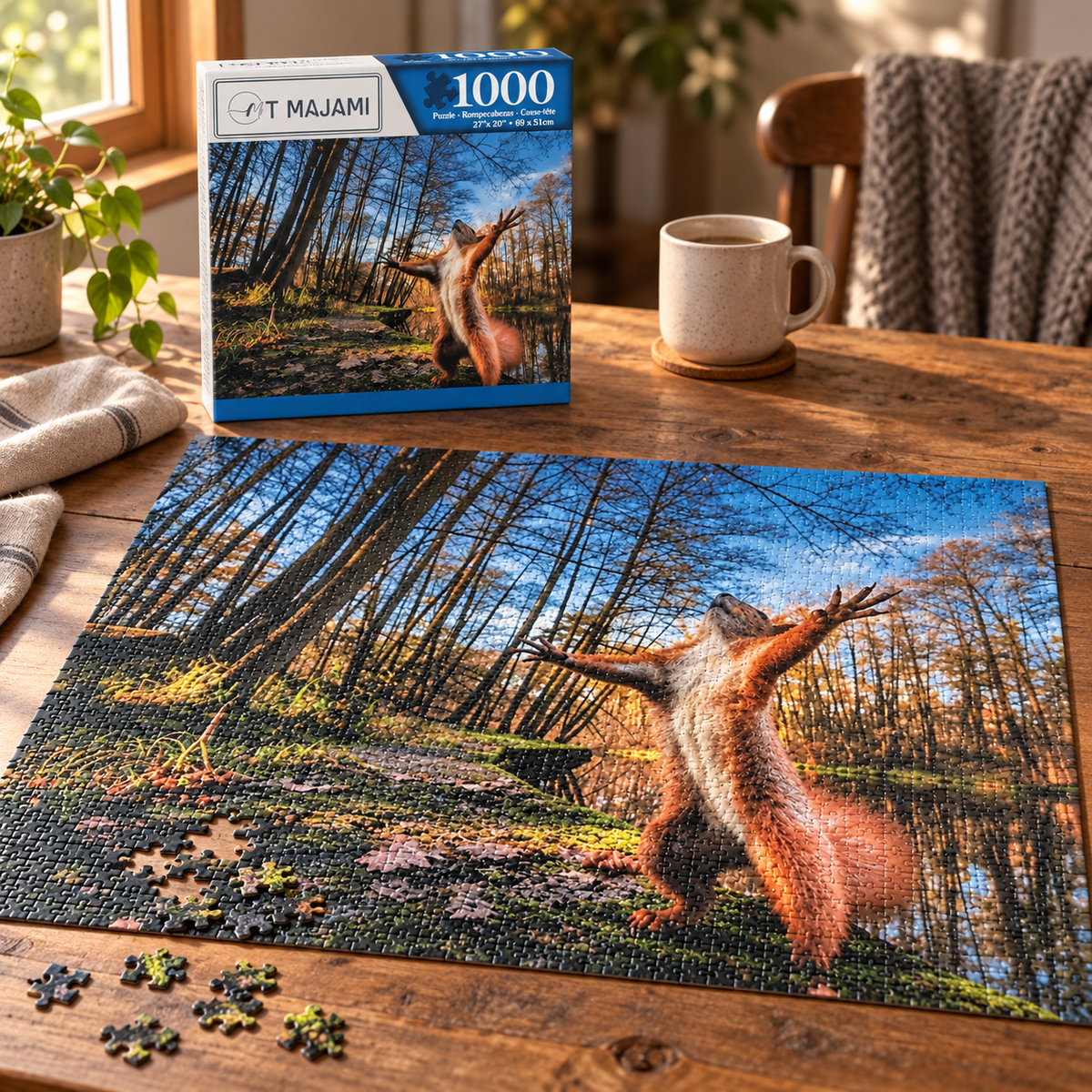 1000-piece puzzle, squirrel design, 69x51 cm, forest, nature, brain training