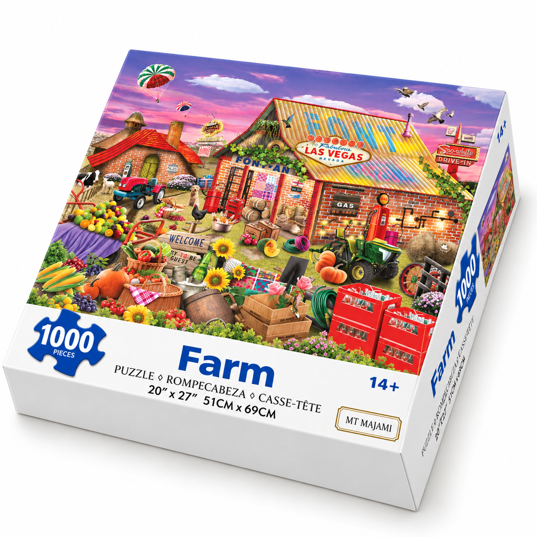 Puzzle 1000 Teile Farm Bauern Hof  69x51 cm Wimmelbild Gehirntraining