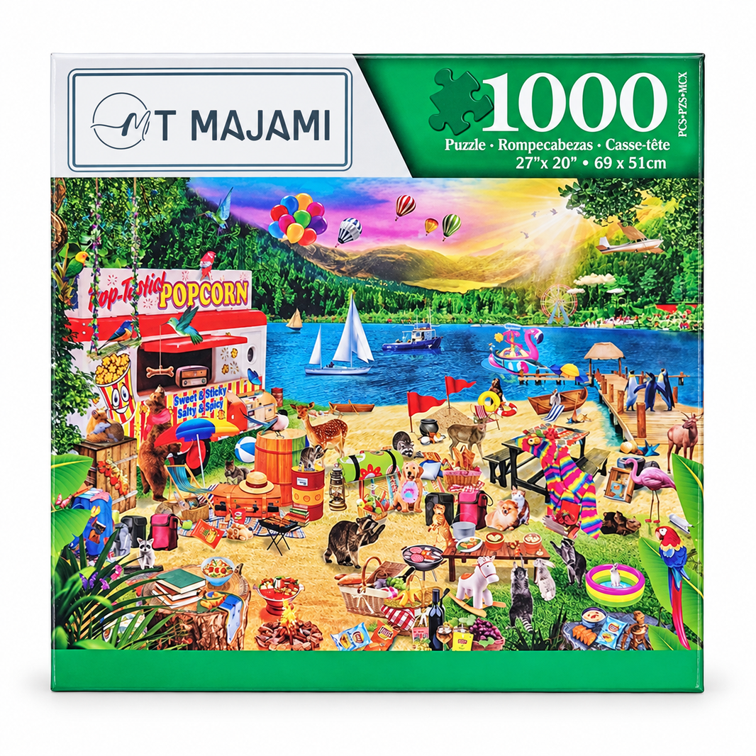 Puzzle 1000 Teile Holiday Camp 69x51 cm Strand Ferien Badesee Sommer Urlaub Gehirntraining