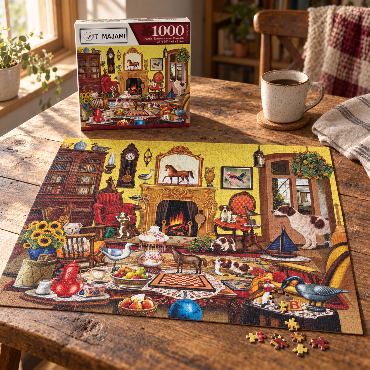 Puzzle 1000 Teile Spielzimmer Kamin Wohnzimmer  69x51 cm Wimmelbild Gehirntraining