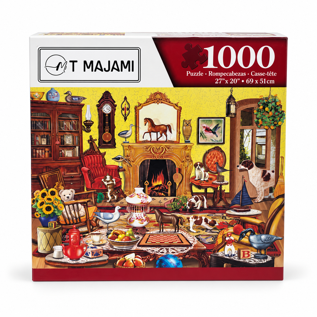 Puzzle 1000 Teile Spielzimmer Kamin Wohnzimmer  69x51 cm Wimmelbild Gehirntraining