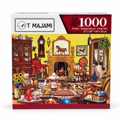 Puzzle 1000 Teile Spielzimmer Kamin Wohnzimmer  69x51 cm Wimmelbild Gehirntraining