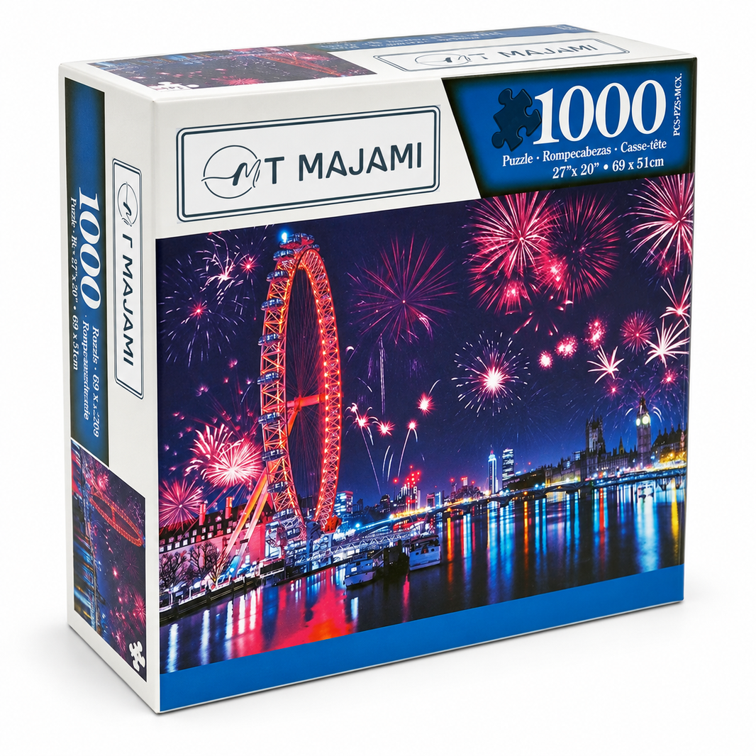 Puzzle 1000 Teile London Eye 69x51 cm Feuerwerk Riesenrad Gehirntraining Jigsaw Silvester