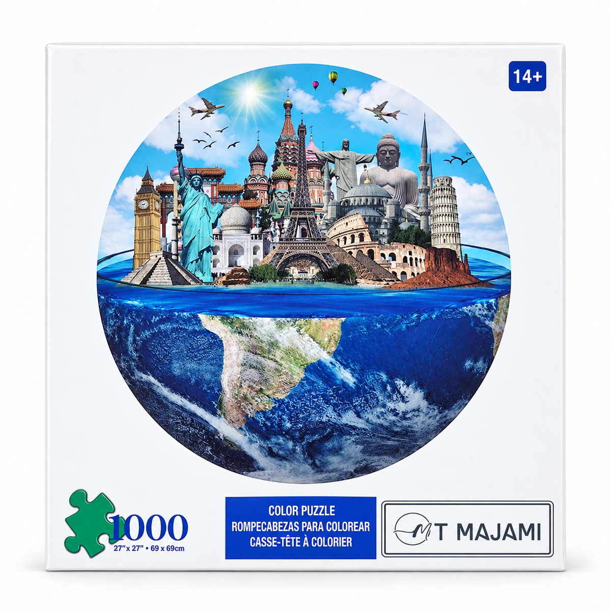 Puzzle 1000 Teile Scenic Landscape 69x69 cm rund Weltkugel Weltwunder Gehirntraining Jigsaw