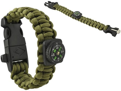 Survival Paracord Armband mit Kompass, Feuerstahl & Notsignalpfeife – 3 m Fallschirmleine