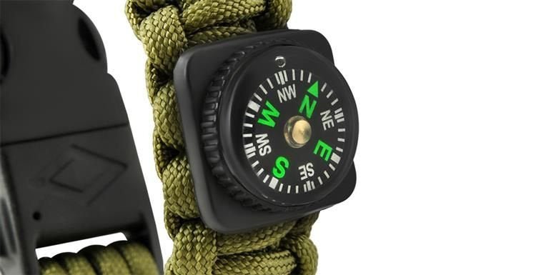 Survival Paracord Armband mit Kompass, Feuerstahl & Notsignalpfeife – 3 m Fallschirmleine