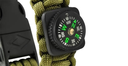 Survival Paracord Armband mit Kompass, Feuerstahl & Notsignalpfeife – 3 m Fallschirmleine