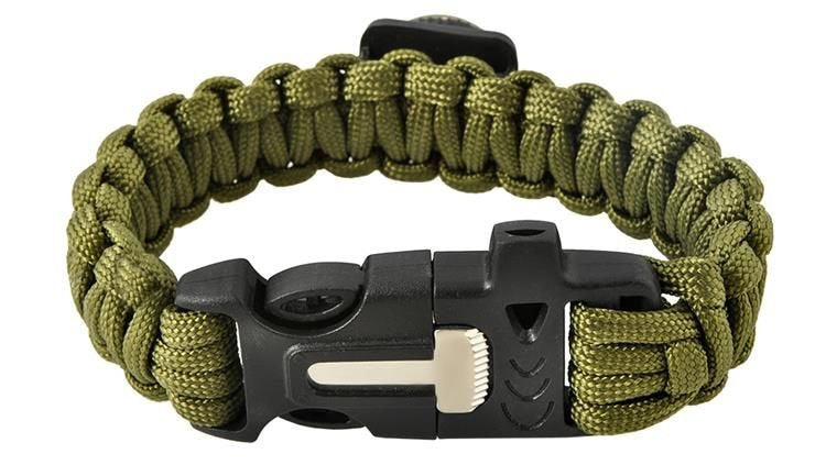 Survival Paracord Armband mit Kompass, Feuerstahl & Notsignalpfeife – 3 m Fallschirmleine