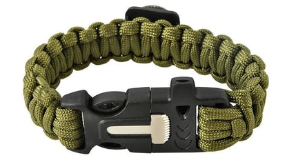 Survival Paracord Armband mit Kompass, Feuerstahl & Notsignalpfeife – 3 m Fallschirmleine