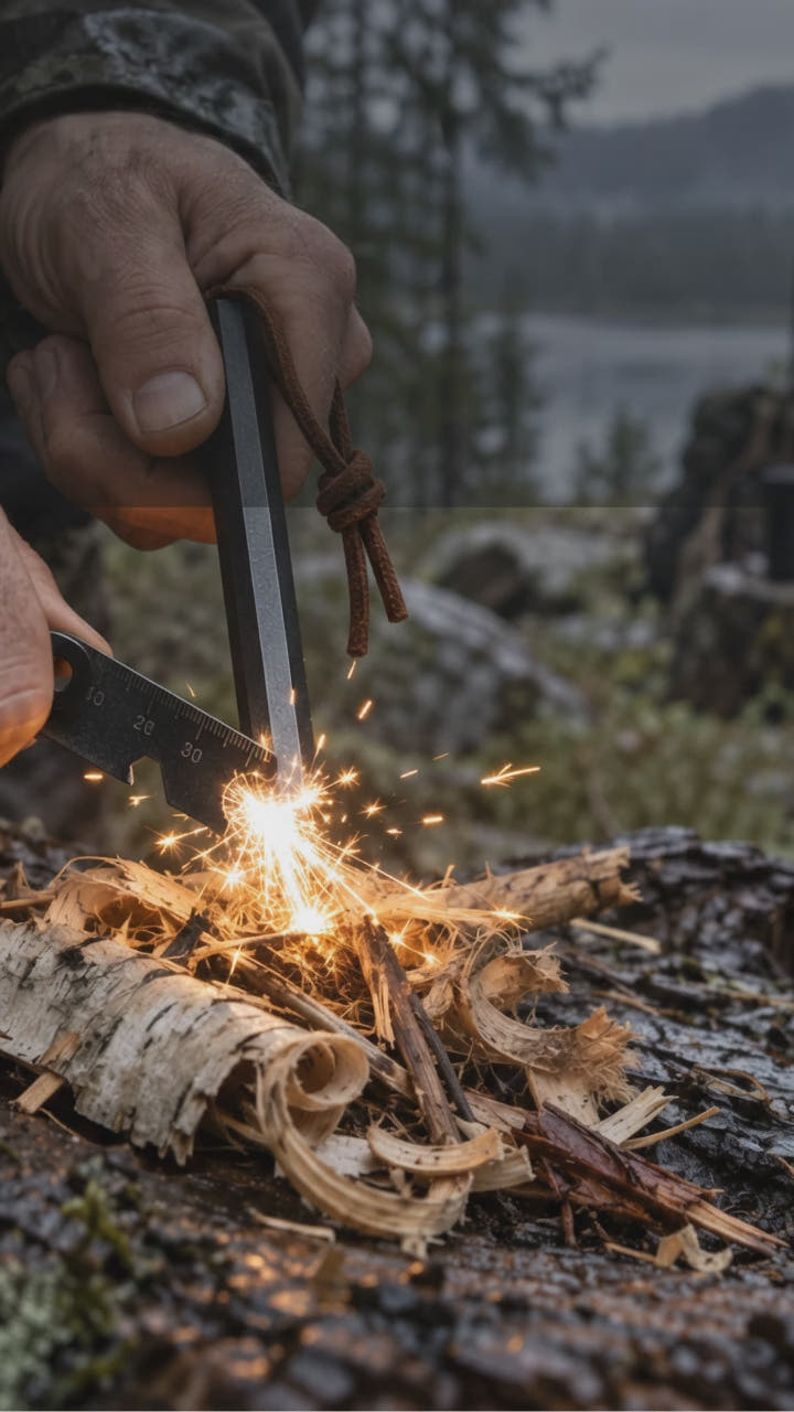 Hexagonaler Feuerstahl Firesteel 12,7cm Schaber – Bushcraft Camping Survival Outdoor
