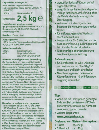 Gaertner's Hornspäne 2,5 kg organischer Naturdünger Stickstoffdünger Gemüse Blumen