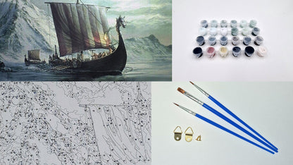 Paint by Numbers for Adults, Dragon Ship, 40x50 cm, DIY Oil Acrylic Canvas Picture Decoration, Viking, 1 Piece