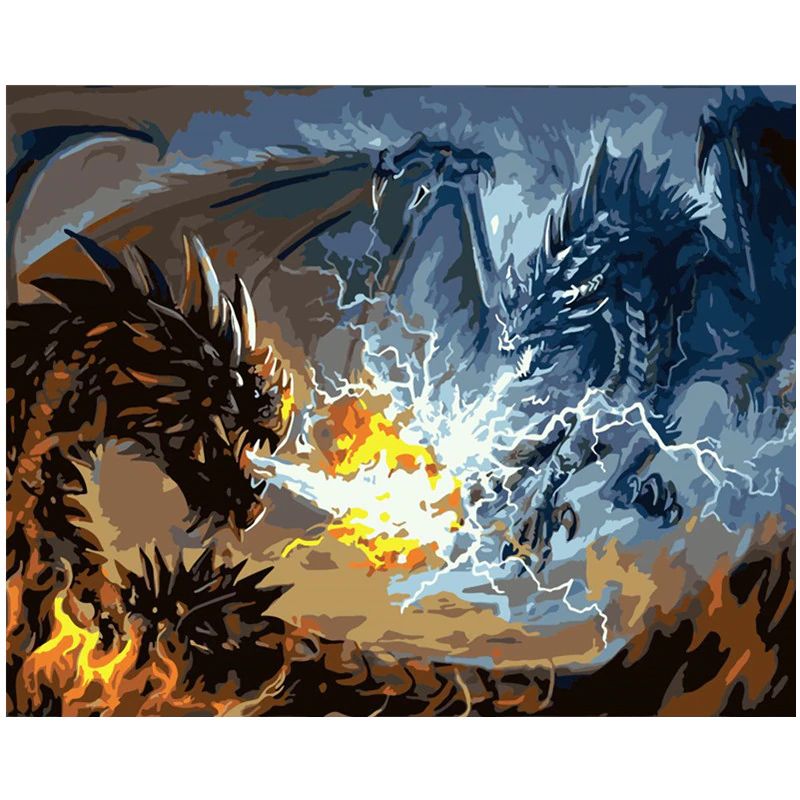 Malen nach Zahlen Erwachsene Drache 40x50 cm Paint by Numbers DIY Öl Acryl Leinwand Bild Dekoration Drachenkampf 1 Stück