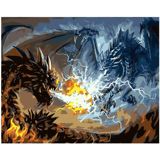 Malen nach Zahlen Erwachsene Drache 40x50 cm Paint by Numbers DIY Öl Acryl Leinwand Bild Dekoration Drachenkampf 1 Stück
