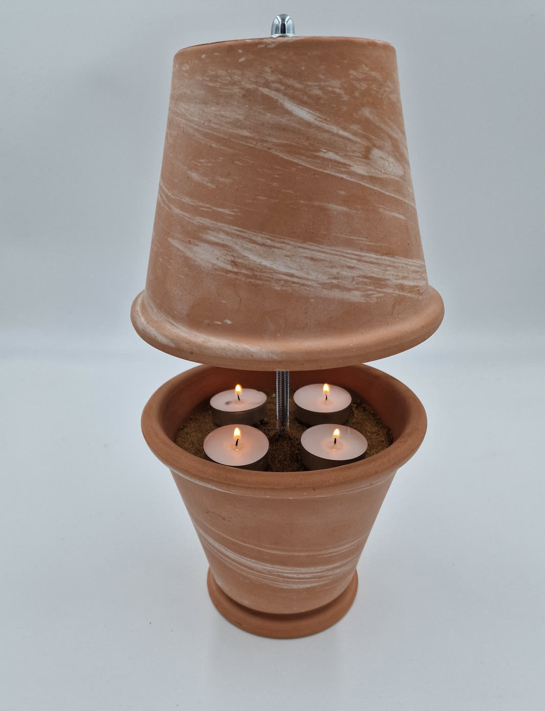 Tealight oven, table fireplace, double-walled table oven, DIY table decoration, 4 candles, marbled