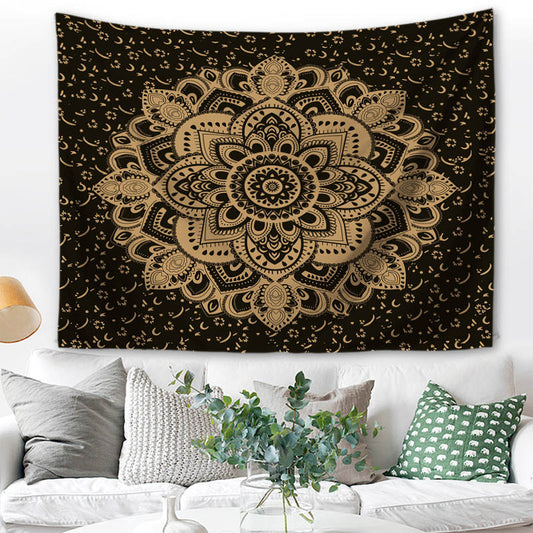 Indian Mandala Wall Hanging, 150x125 cm, Black Polyester, Wall Cloth, Tapestry