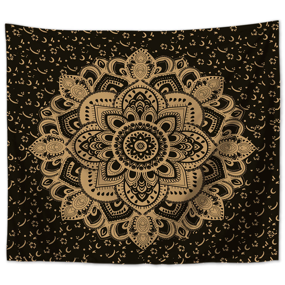 Indian Mandala Wall Hanging, 200 x 150 cm, Black Polyester, Wall Cloth, Tapestry