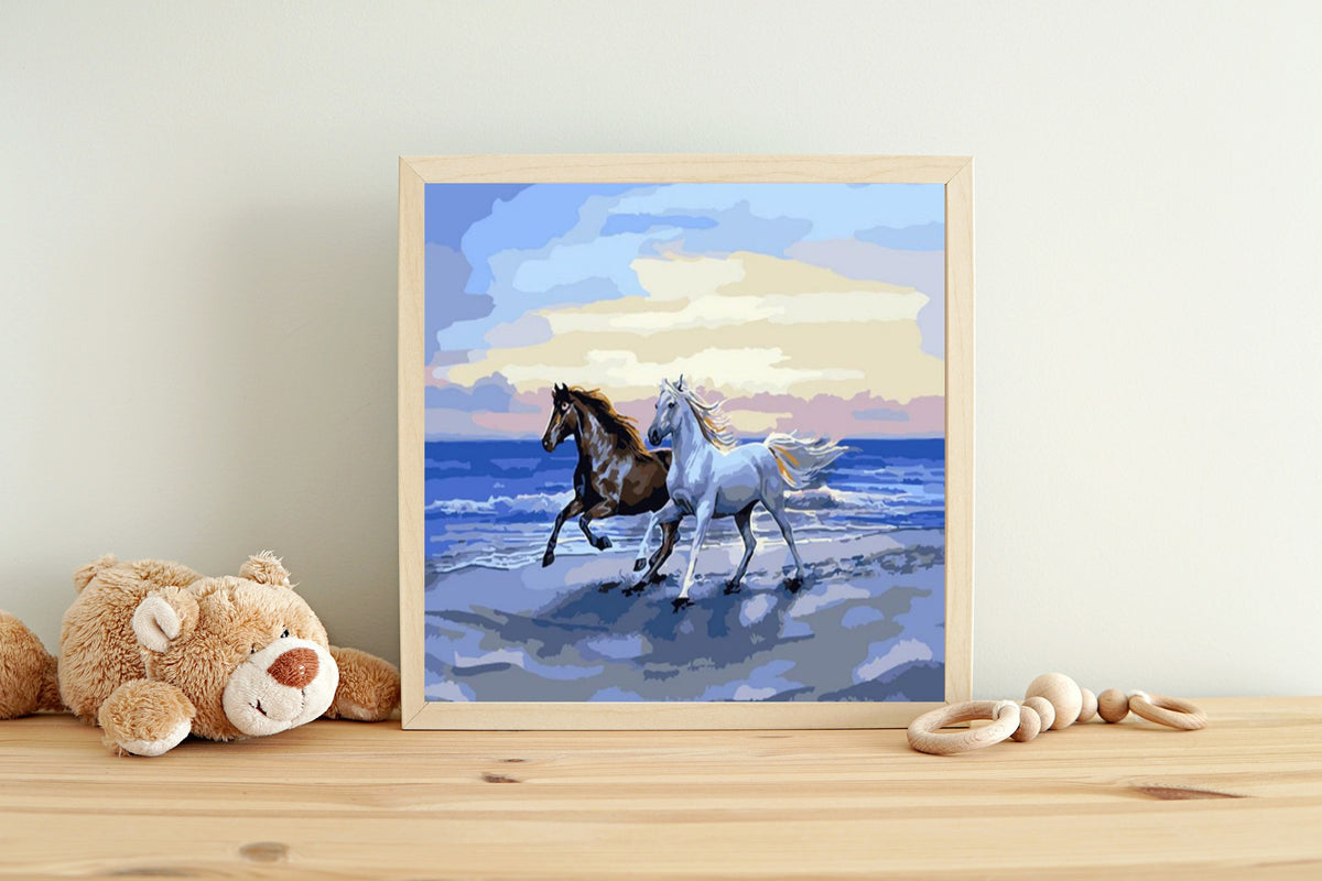 Malen nach Zahlen Erwachsene Pferde am Strand 40x50 cm Paint by Numbers DIY Öl Acryl Leinwand Bild Dekoration Horses Beach ohne Rahmen