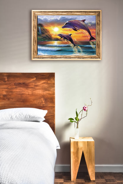 DIY Diamond Painting 5D Diamond Painting Dolphins on the Beach 30x40 cm Painting Wall Decoration Painting Leisure Fun Adults Teenagers 