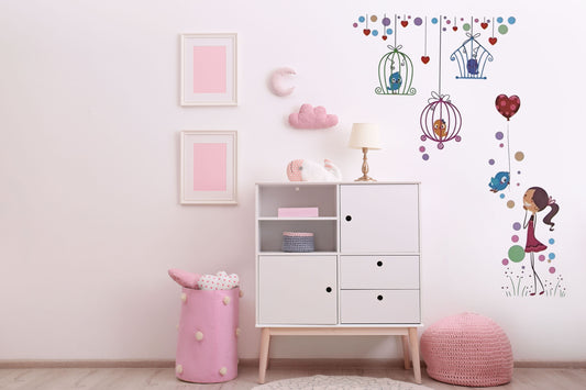 Wandtattoo Mädchen Love Girl Ballon Vögelchen Aufkleber Wandsticker Fensterbild
