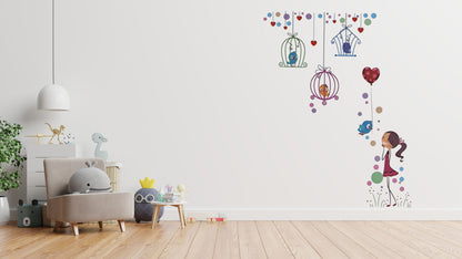 Wall sticker for girls: Love Girl, balloon, little bird sticker, wall decal, window picture