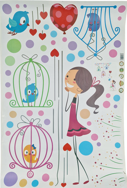 Wall sticker for girls: Love Girl, balloon, little bird sticker, wall decal, window picture