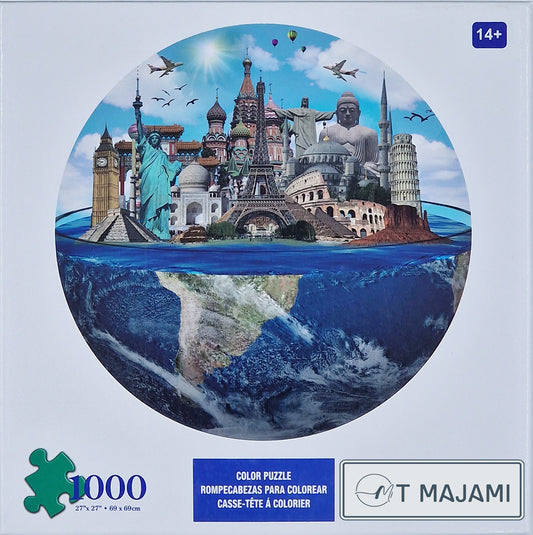 1000-piece Scenic Landscape Puzzle, 69x69 cm round globe, wonder of the world, brain training jigsaw puzzle